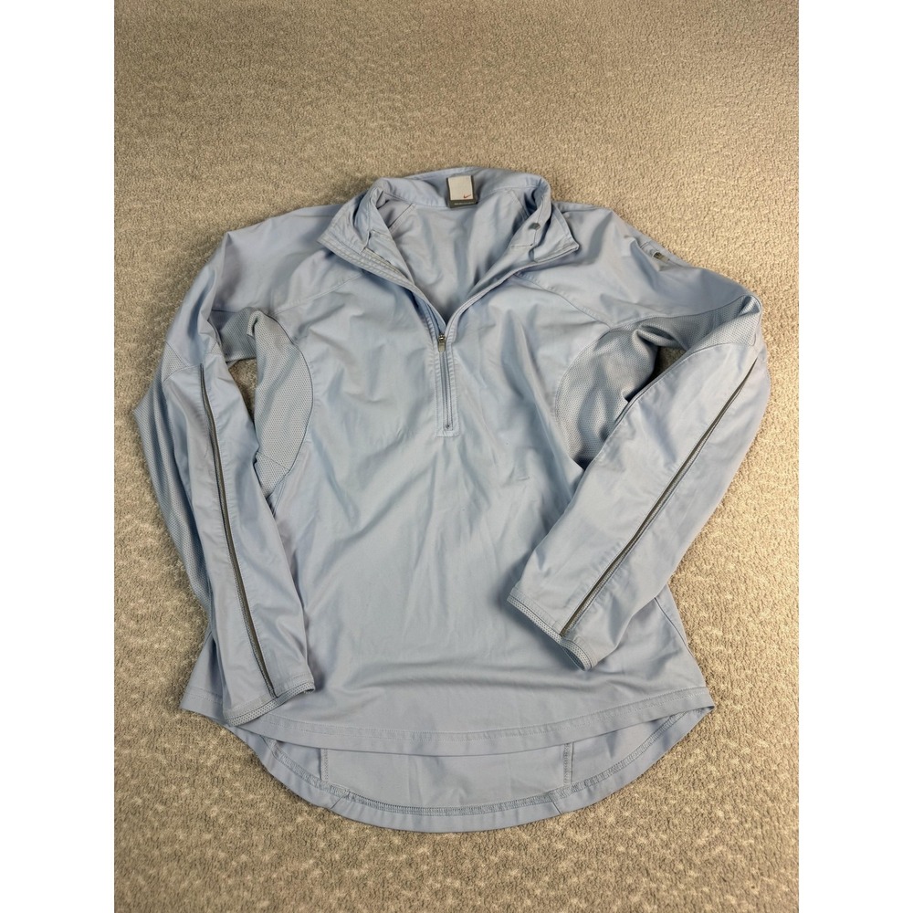 Nike 1/4 Zip Pullover Shirt Womens Medium Blue Fit Dry Long Sleeve Running‎ Top